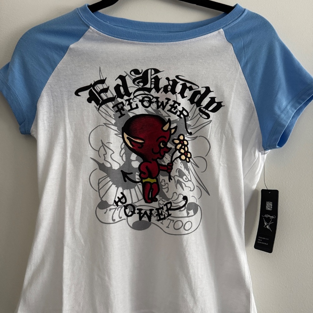 Ed Hardy Blue and White Short Sleeve Tee